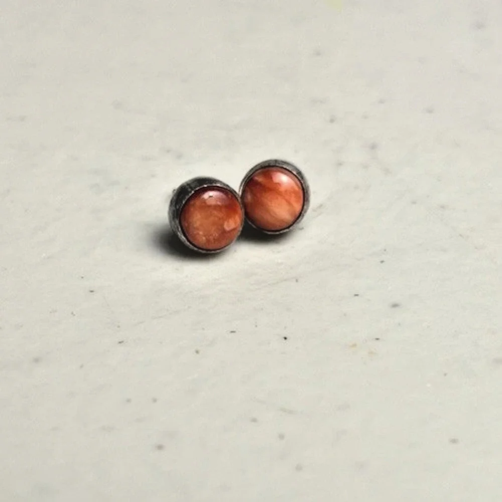Vintage 925 Sterling Silver Coral Turquoise Inlay Heart Stick Pin Stud Earrings